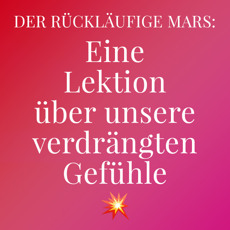 Text auf rotem Hintergrund mit Verlauf,rückläufige Mars, Illustration und © Claudia Hohlweg für Blumoon